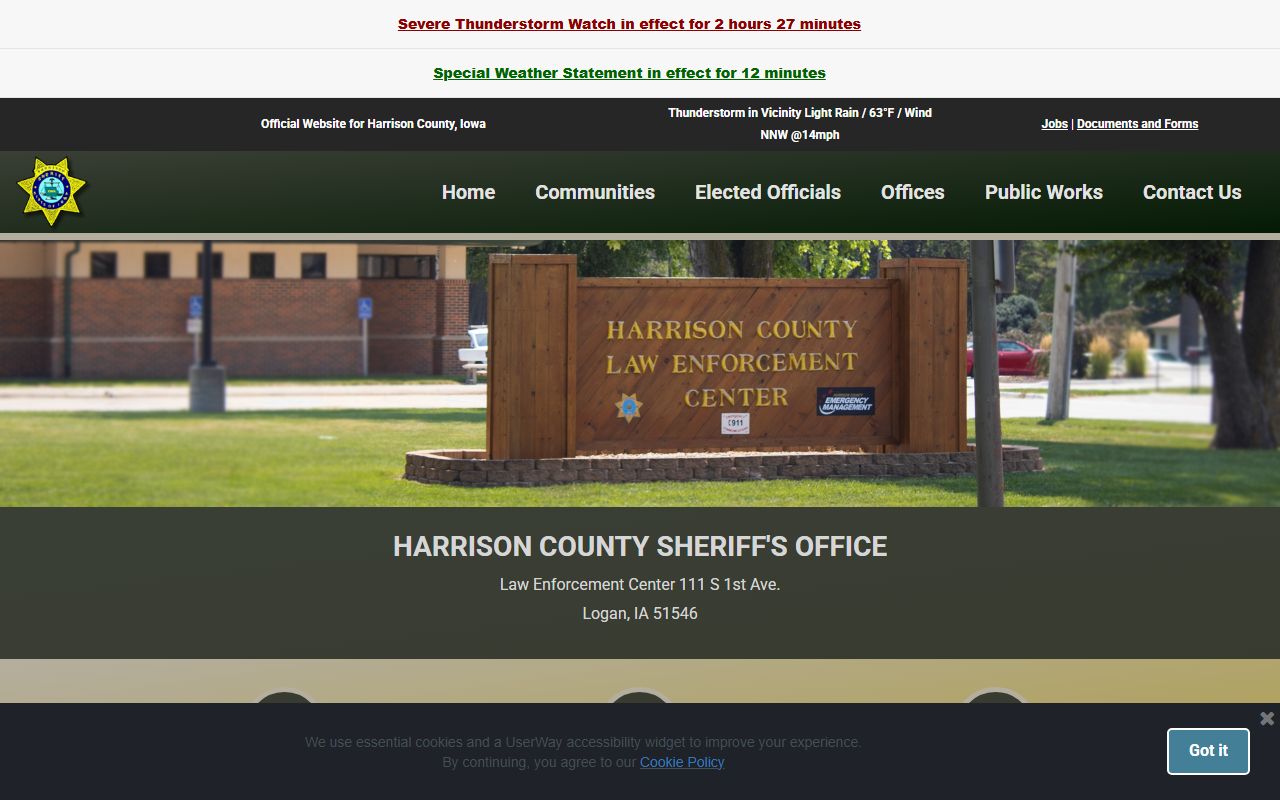 Harrison County Sheriff page with jail contact and visitation information